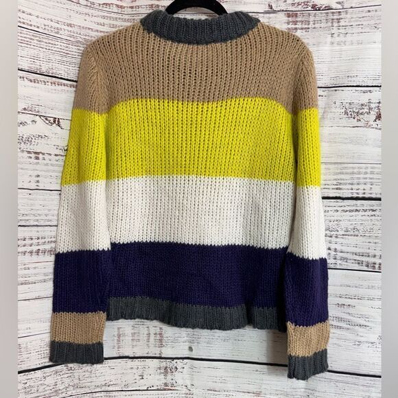 Cloth By RD Sweater Womens SZ M Crew Neck Chunky Knit Bold Striped Pullover Boxy - Picture 4 of 9